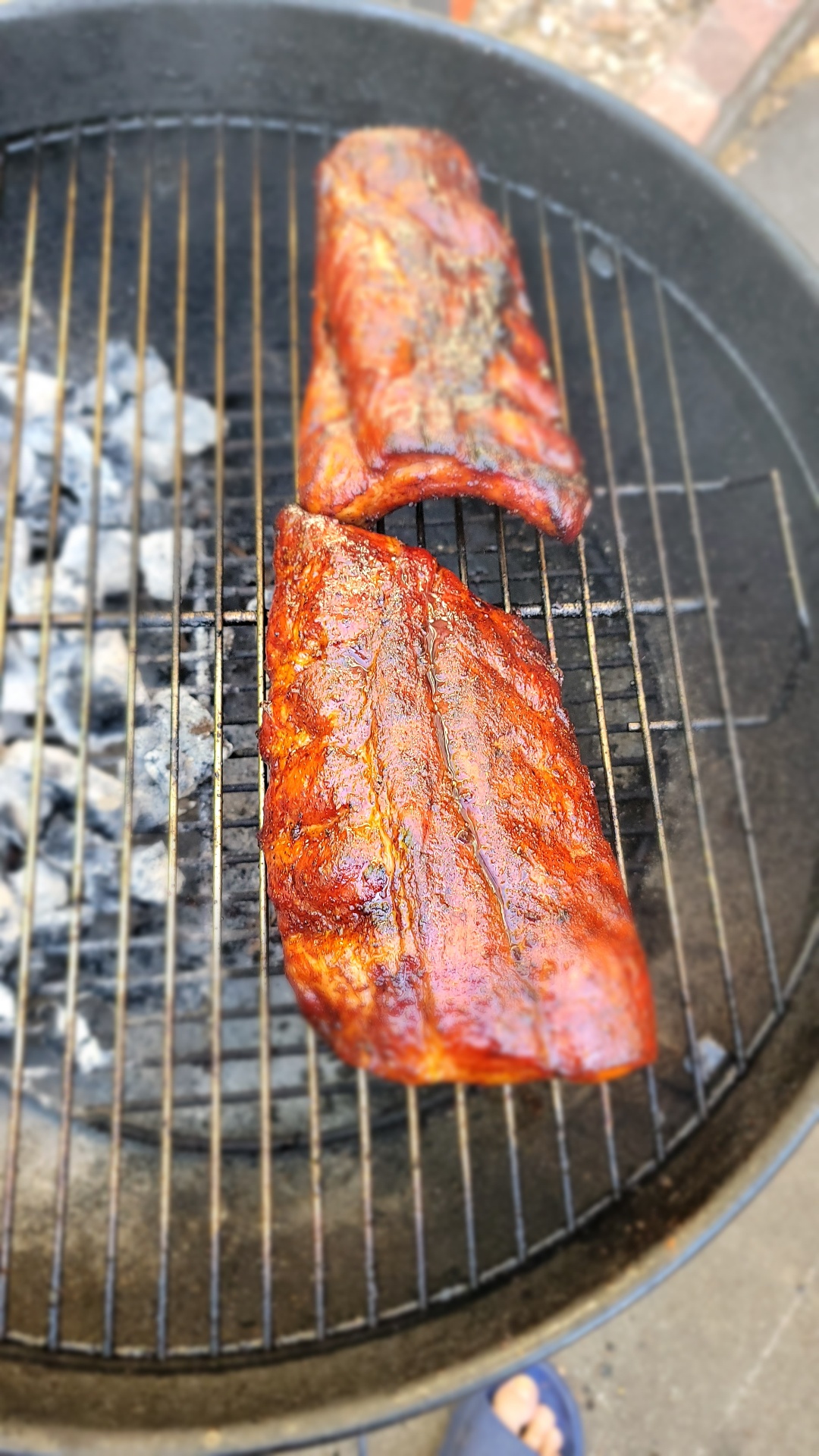 Sacramento pitmaster pork ribs on charcoal kettle grill